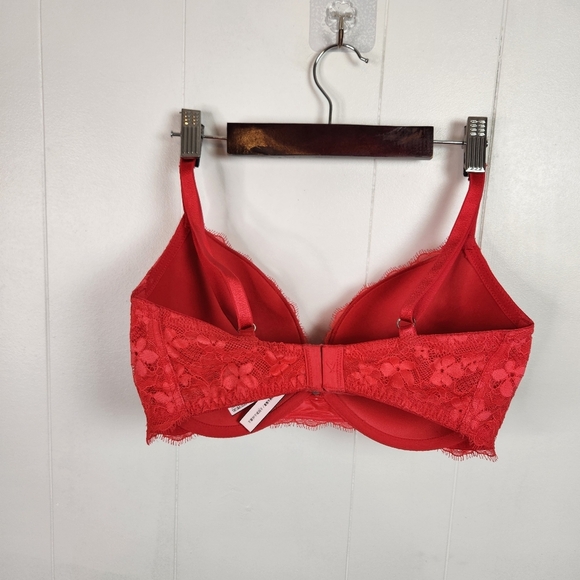 Victoria's Secret Red Lace Padded Push-Up Underwire Plunge Bra Size 32DDD Sexy - Picture 4 of 6